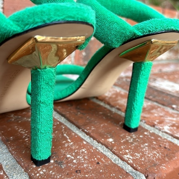 Good American Women's Terry Slip On Green & Gold High Heel Sandals Size 10 - Picture 5 of 8